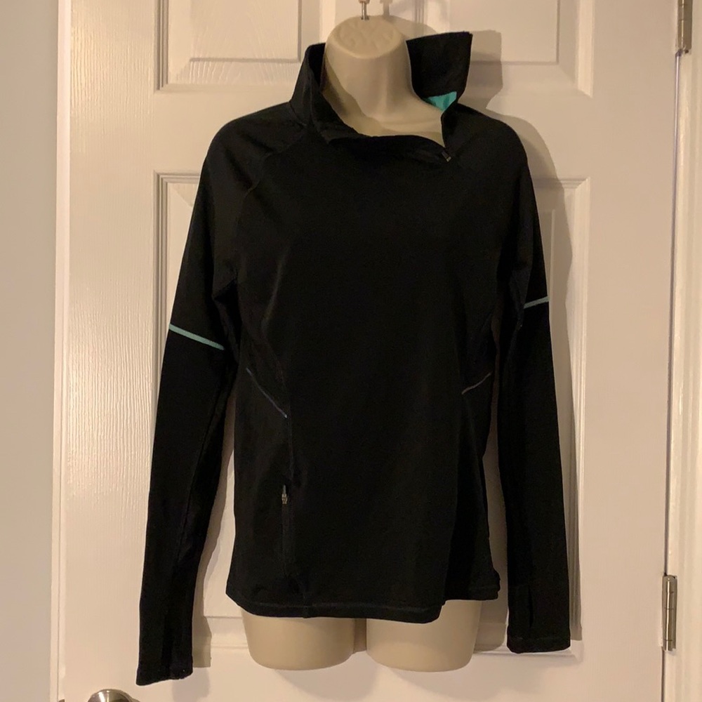 Champion black polyester & spandex quarter zip sweatshirt with teal accents S